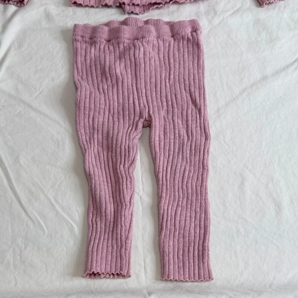 GAP Pink Teddy Coat & Knit Set with Gray Hooded Cardigan